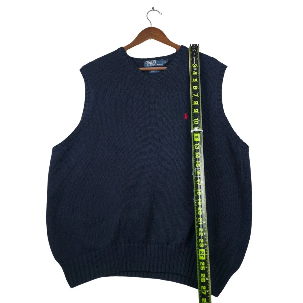 Polo Ralph Lauren‎ XXL Navy Blue Pima Cotton Sweater Vest Red Pony V-Neck Preppy